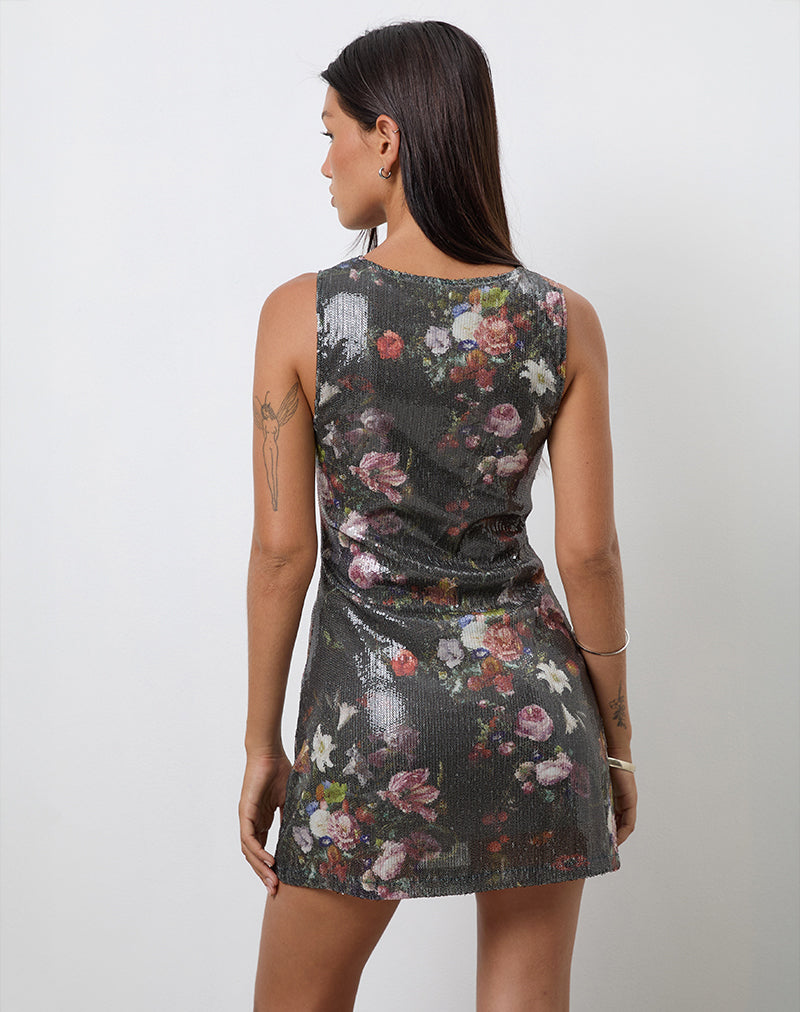 Zahira Mini Dress in Sequin Vintage Flower