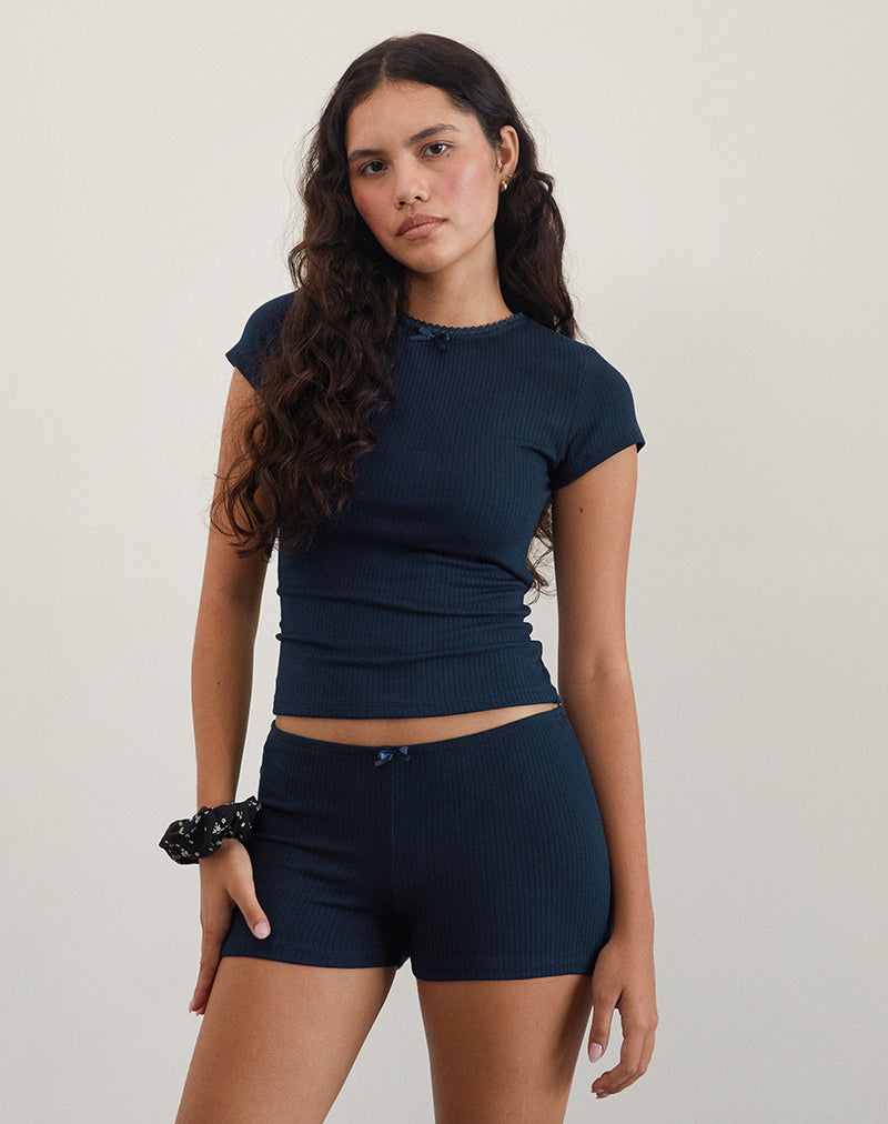Zana Ribbed Top in Navy