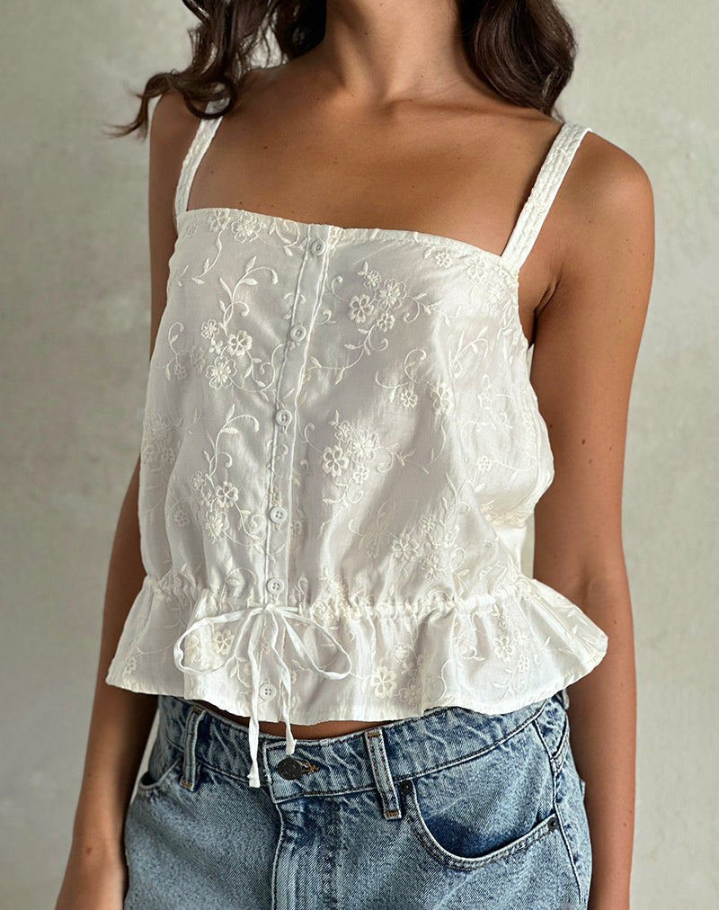 Zaraku Top in Fresia Broderie Ivory
