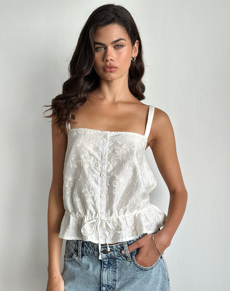Zaraku Top in Fresia Broderie Ivory