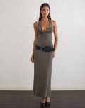 Zarya Maxi Dress in Cupro Grey Khaki