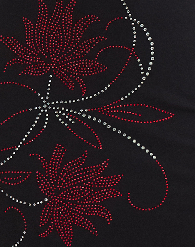 Zavine Midi Dress in Cupro Diamante Flower Black