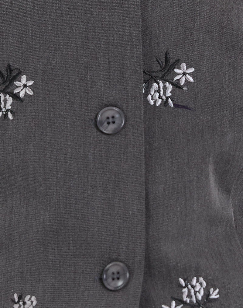 Zedari Jacket in Floral Embroidery Tailoring Charcoal