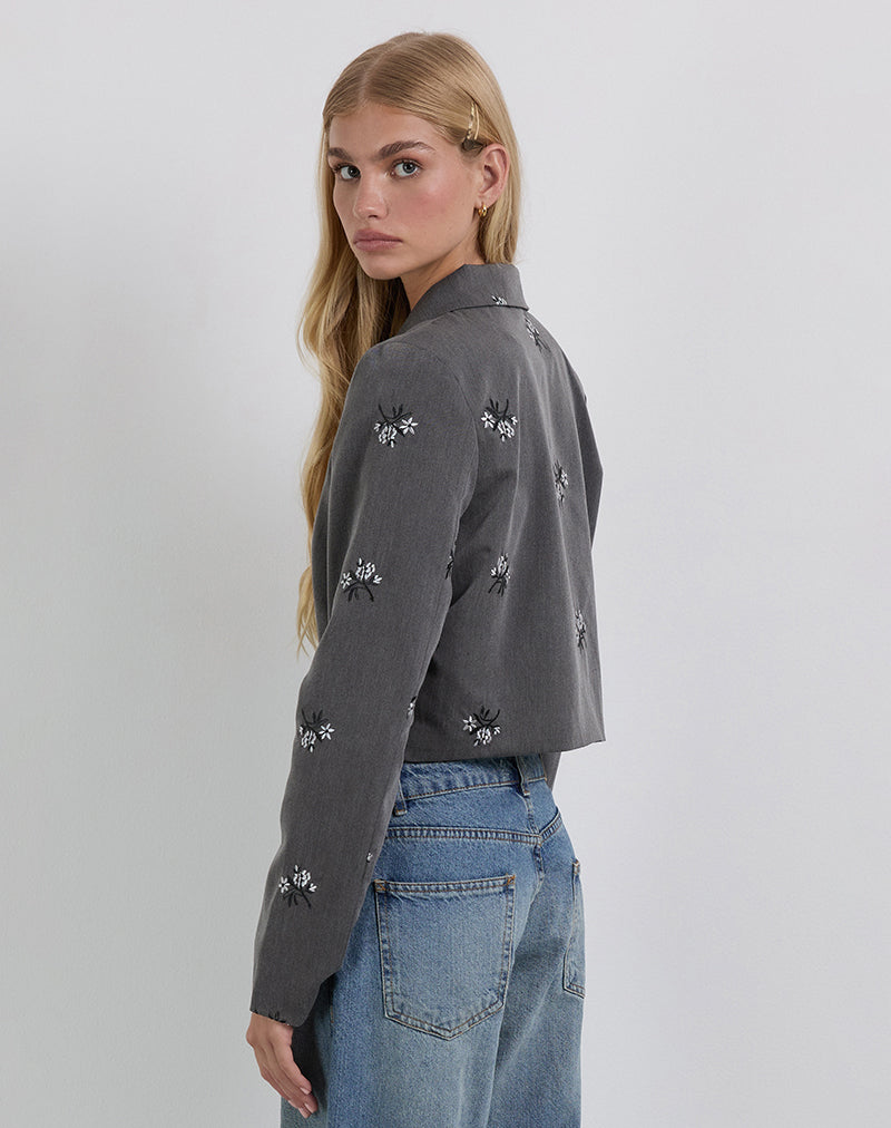 Zedari Jacket in Floral Embroidery Tailoring Charcoal