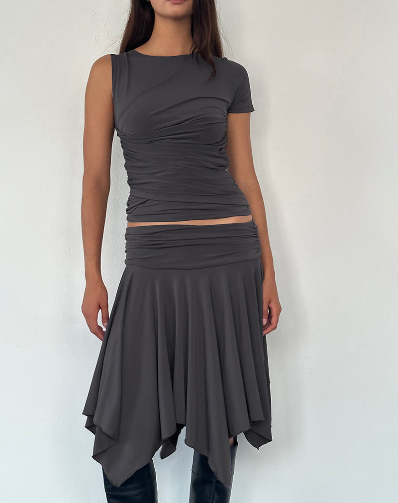 Zera Asymmetric Ruched Top in Grey