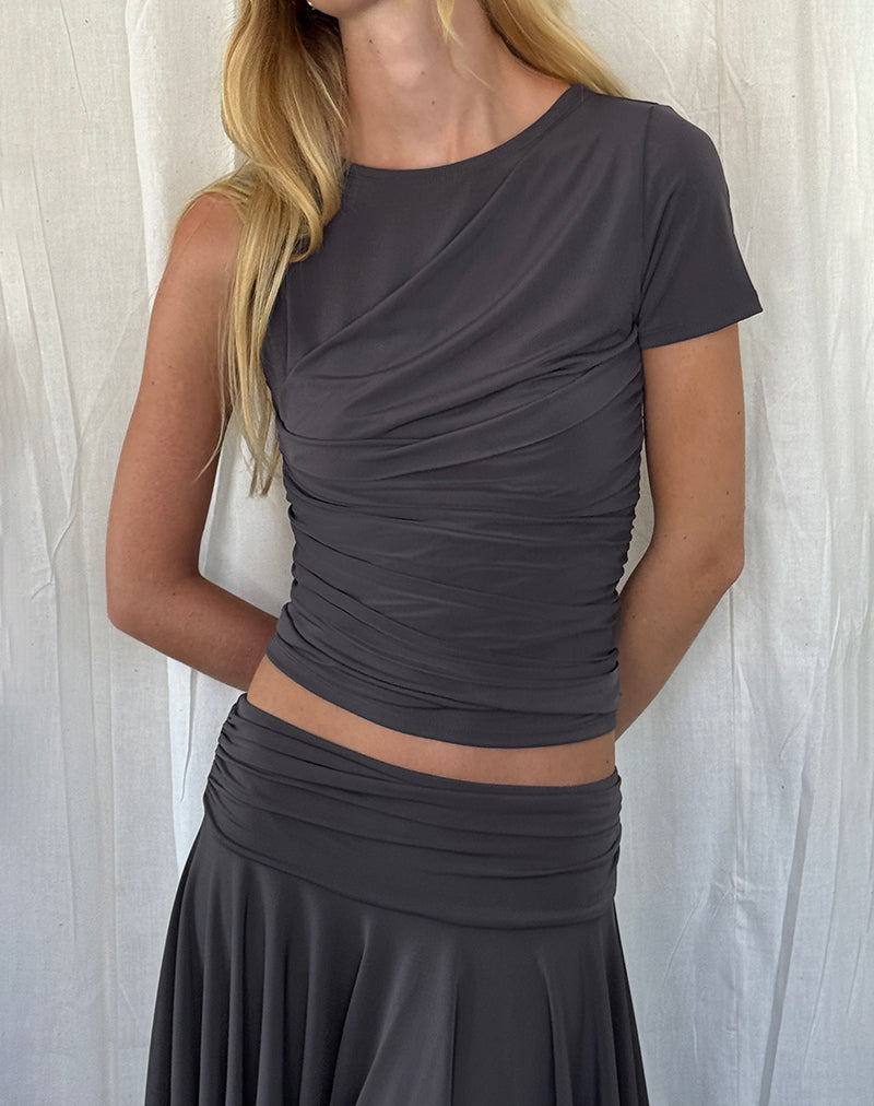 Zera Asymmetric Ruched Top in Grey