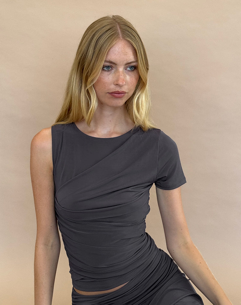 Zera Asymmetric Ruched Top in Grey