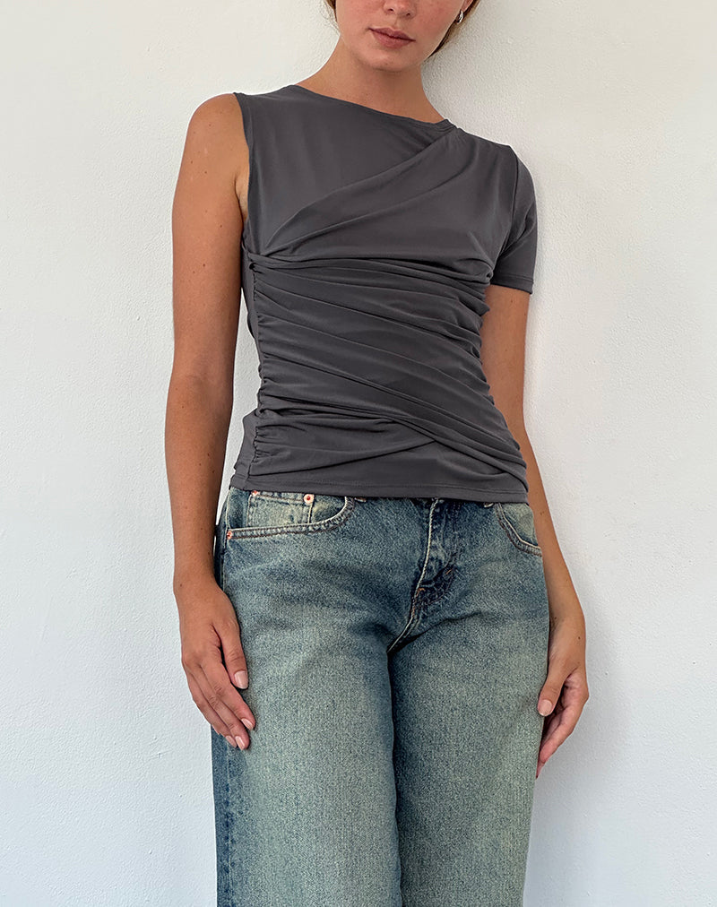 Zera Asymmetric Ruched Top in Grey