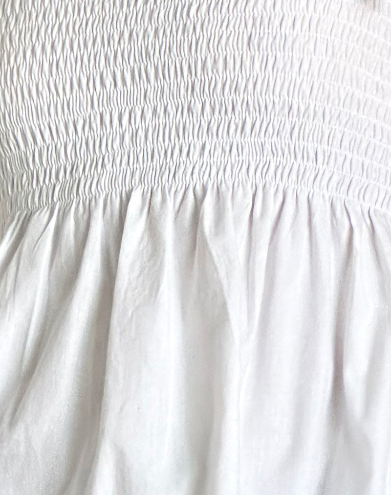 Zerah Shirred Cami Top in Poplin White