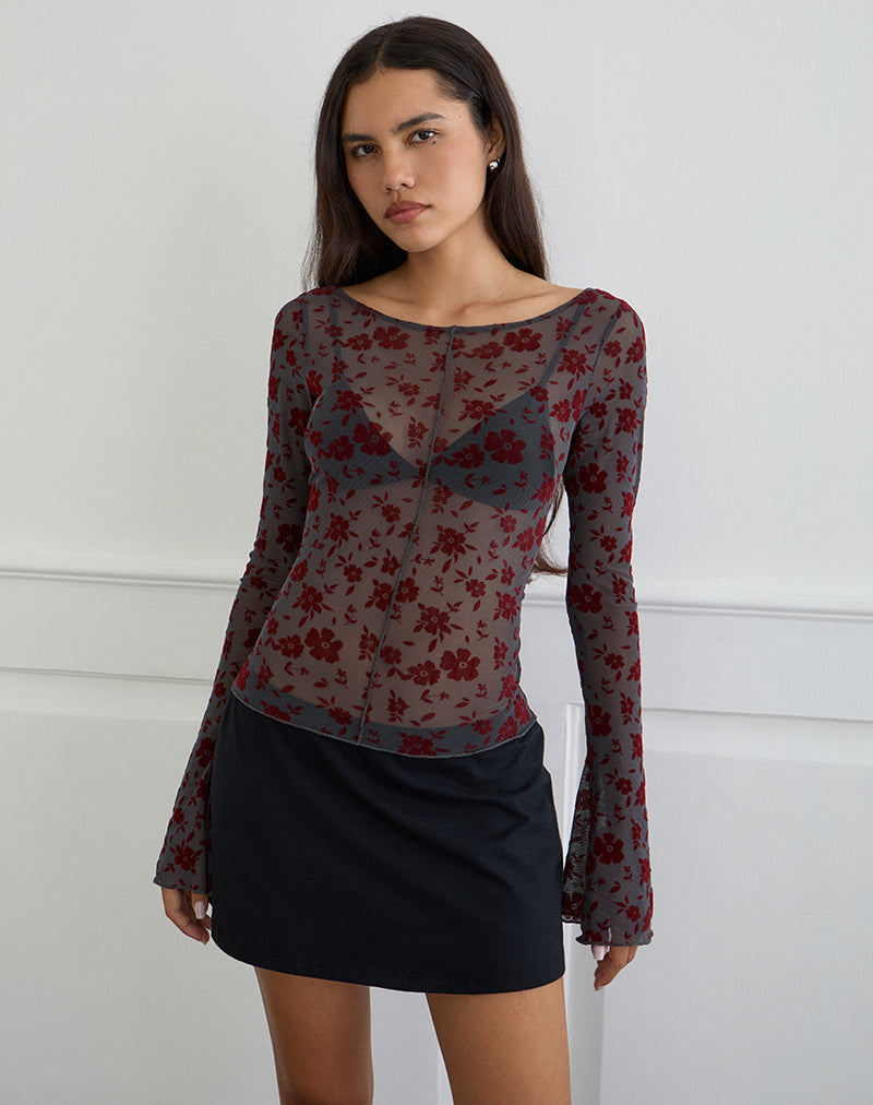 Zerlin Top in Garden Floral Blue Grey