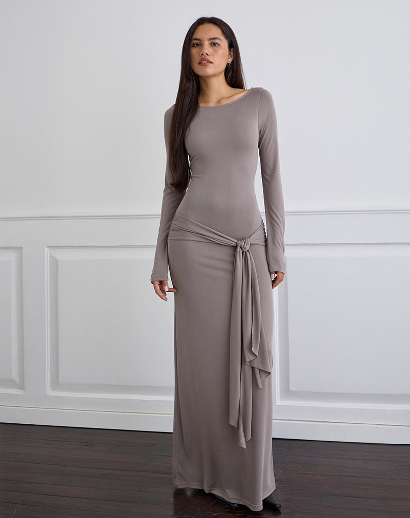 Zeya Maxi Dress in Cupro Taupe Grey
