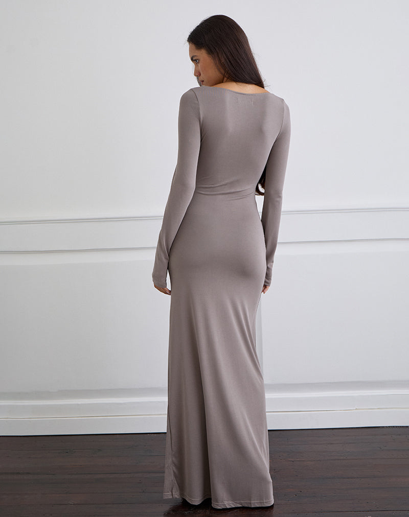 Zeya Maxi Dress in Cupro Taupe Grey