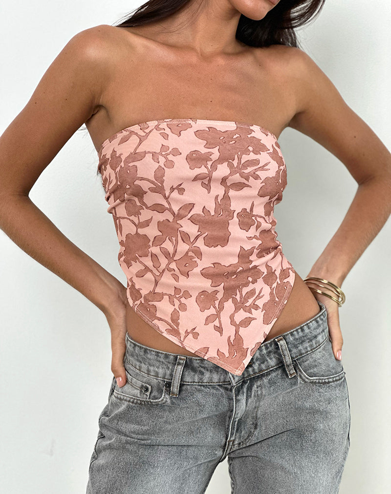 Zirika Bandeau Top in Neutral Floral Print