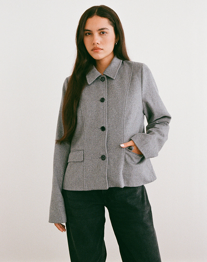 Ziya Collared Button Up Jacket in Wool Grey