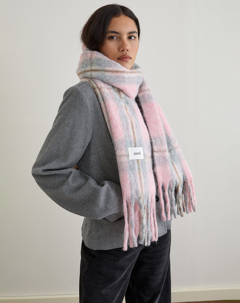 Scarf in Brushed Knit Pink Check