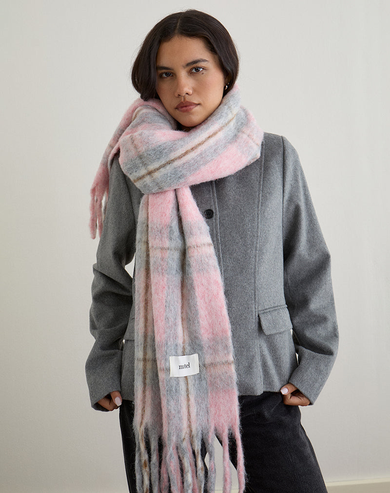 Scarf in Brushed Knit Pink Check