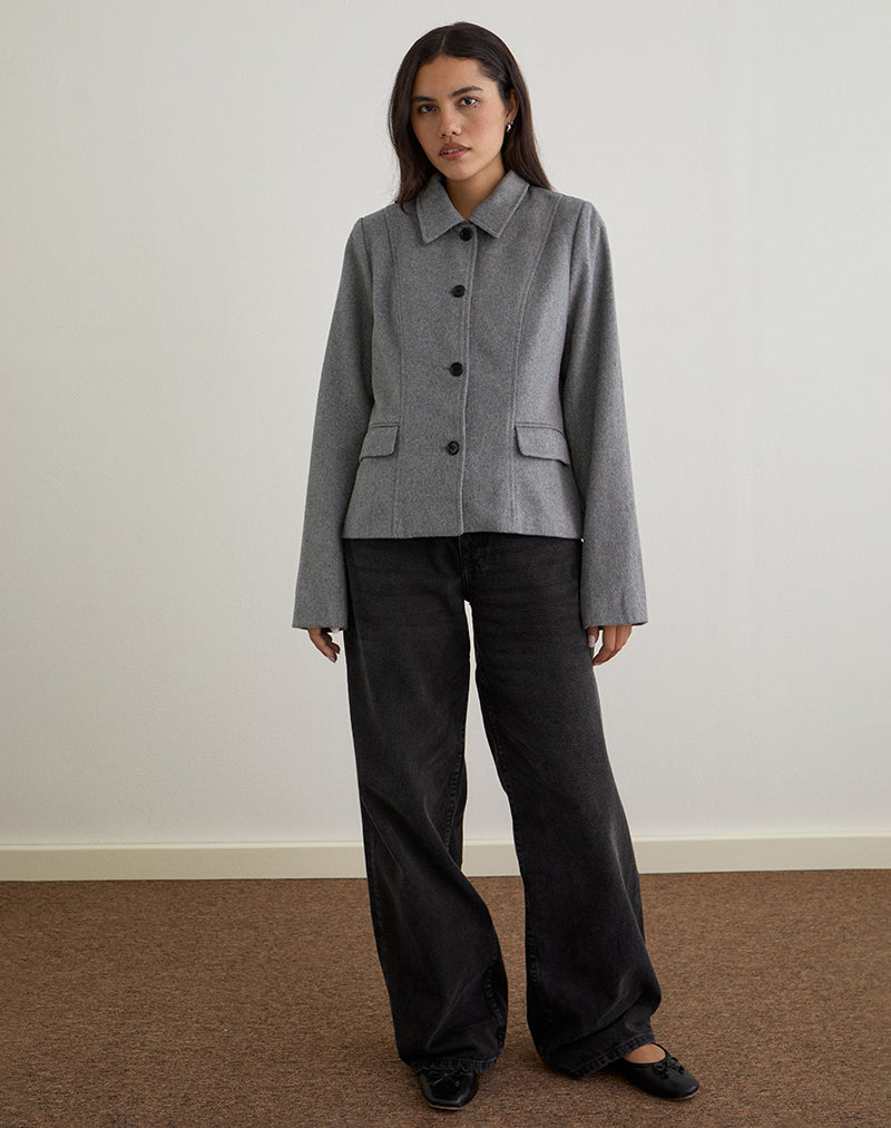 Ziya Collared Button Up Jacket in Wool Grey