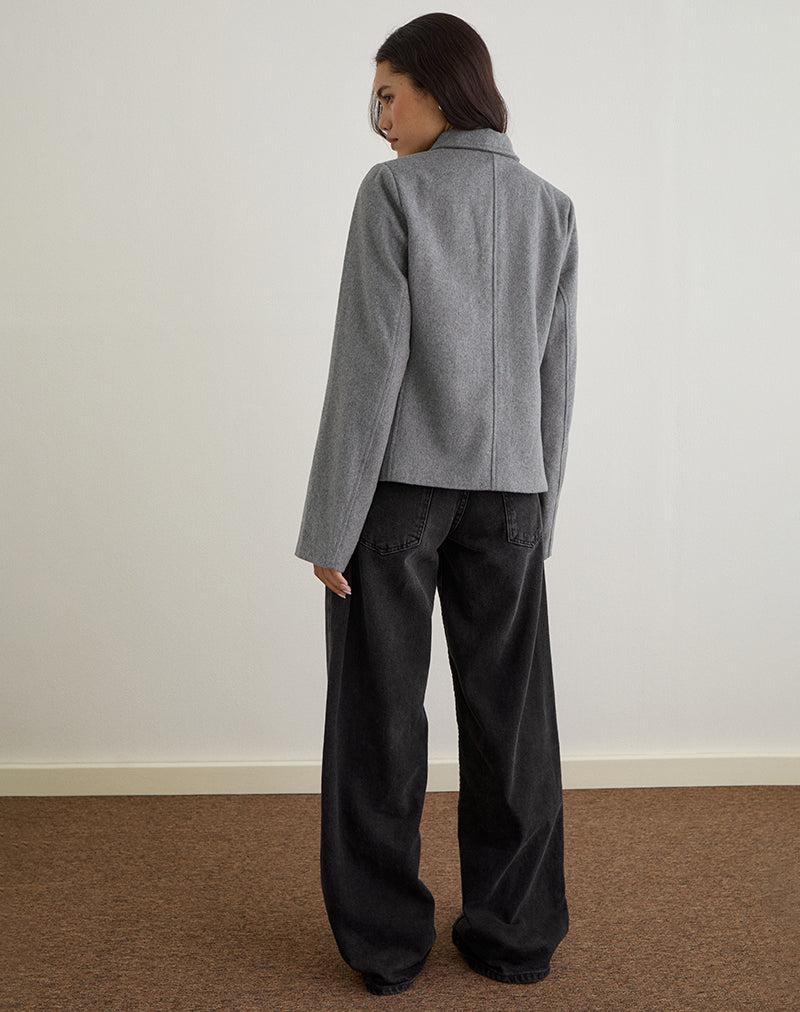 Ziya Collared Button Up Jacket in Wool Grey